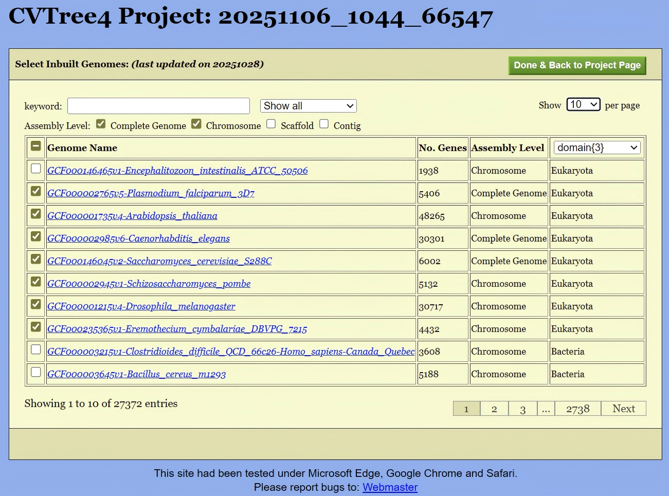 Figure 5: Select Inbuilt Genomes Page