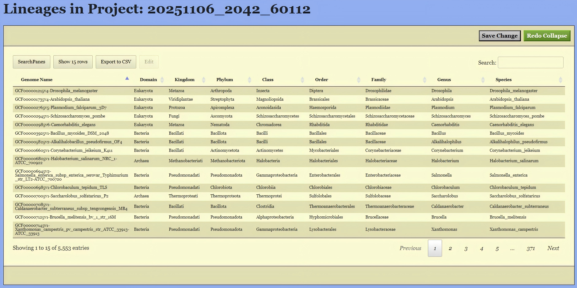 Figure 14: An example Lineage Modification file